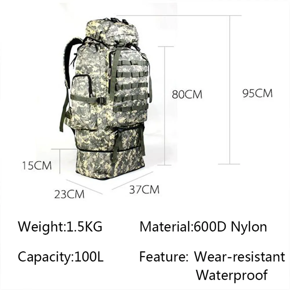 100L Large Military Tactical Camouflage Softback Unisex Hiking Bag