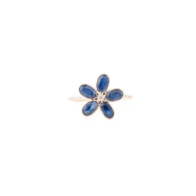 18K Gold Blue Sapphire Handmade Floral Ring