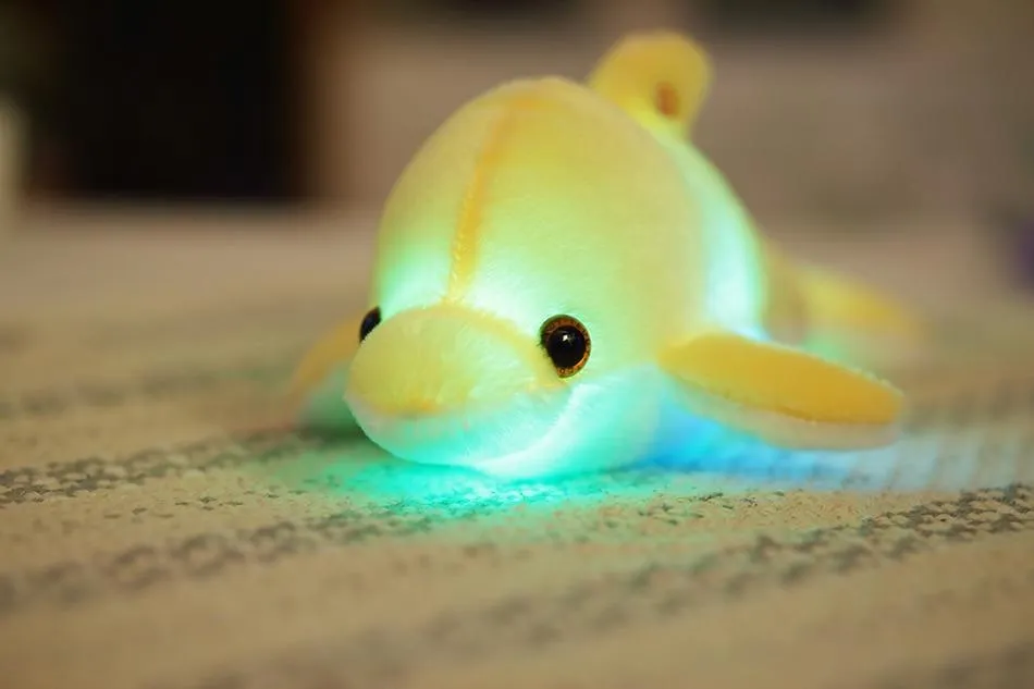 32cm Creative Luminous Plush Dolphin Doll Glowing Pillow, Colorful LED Light  Animal Toys Kids Children's Gift YYT220