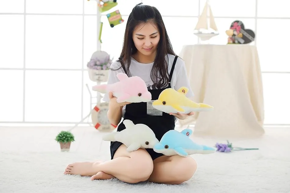 32cm Creative Luminous Plush Dolphin Doll Glowing Pillow, Colorful LED Light  Animal Toys Kids Children's Gift YYT220