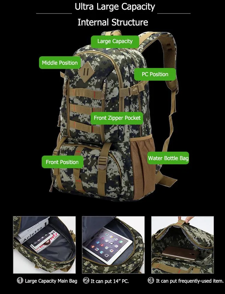 50L Military Camo Waterproof Tactical Backpack for Hiking Hunting Tour