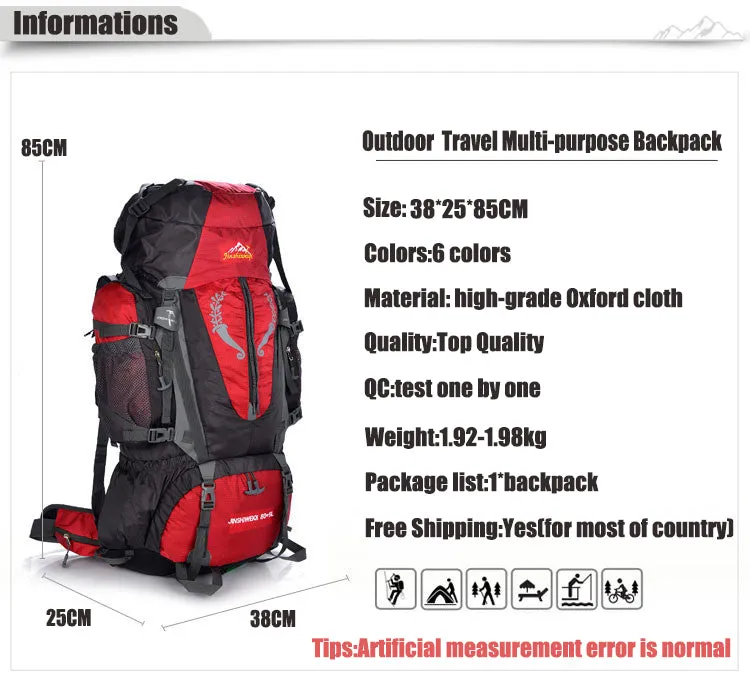 85L Large Outdoor Multi-purpose Outdoor Sports Travel Hiking Unisex Bag