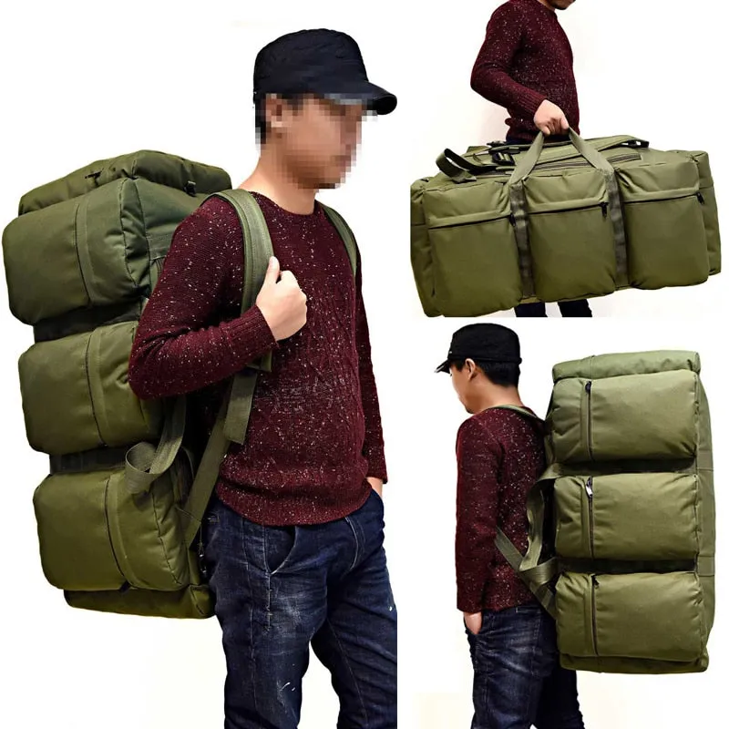 90L Large Capacity Men Canvas Military Tactical Backpack Waterproof Hiking Climbing Camping Rucksack