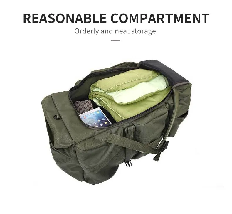 90L Large Capacity Men Canvas Military Tactical Backpack Waterproof Hiking Climbing Camping Rucksack