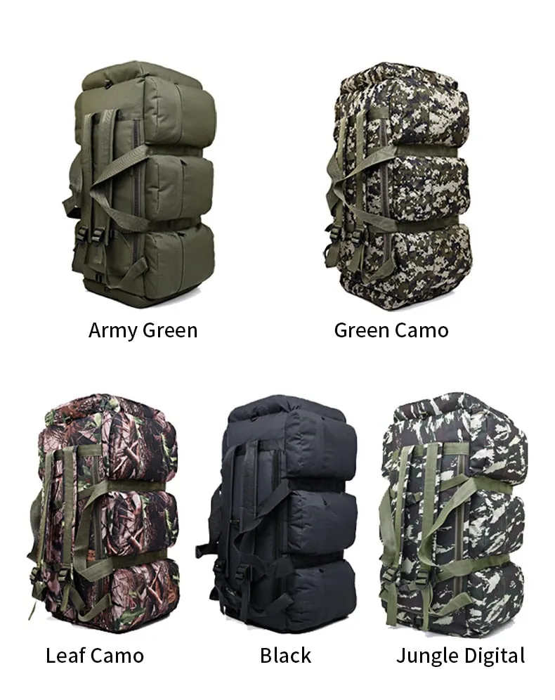 90L Large Capacity Men Canvas Military Tactical Backpack Waterproof Hiking Climbing Camping Rucksack