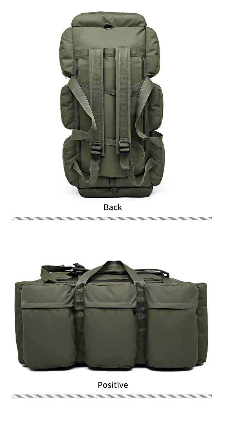 90L Large Capacity Men Canvas Military Tactical Backpack Waterproof Hiking Climbing Camping Rucksack