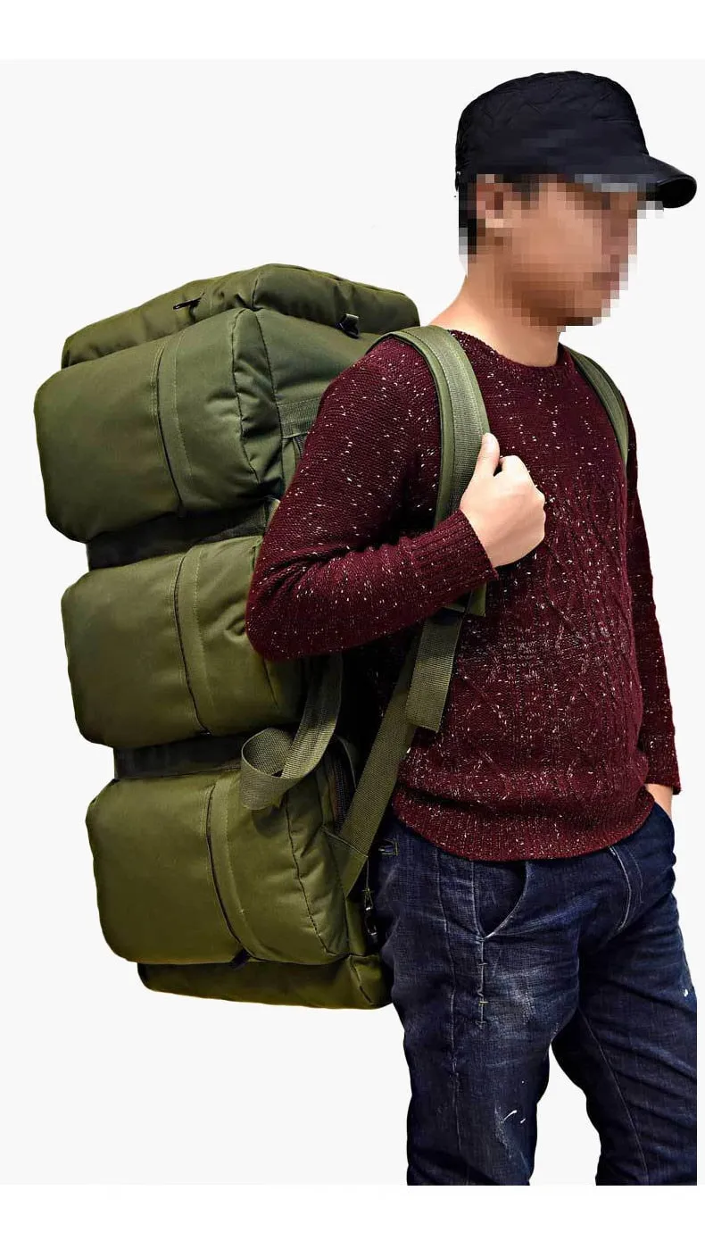 90L Large Capacity Men Canvas Military Tactical Backpack Waterproof Hiking Climbing Camping Rucksack