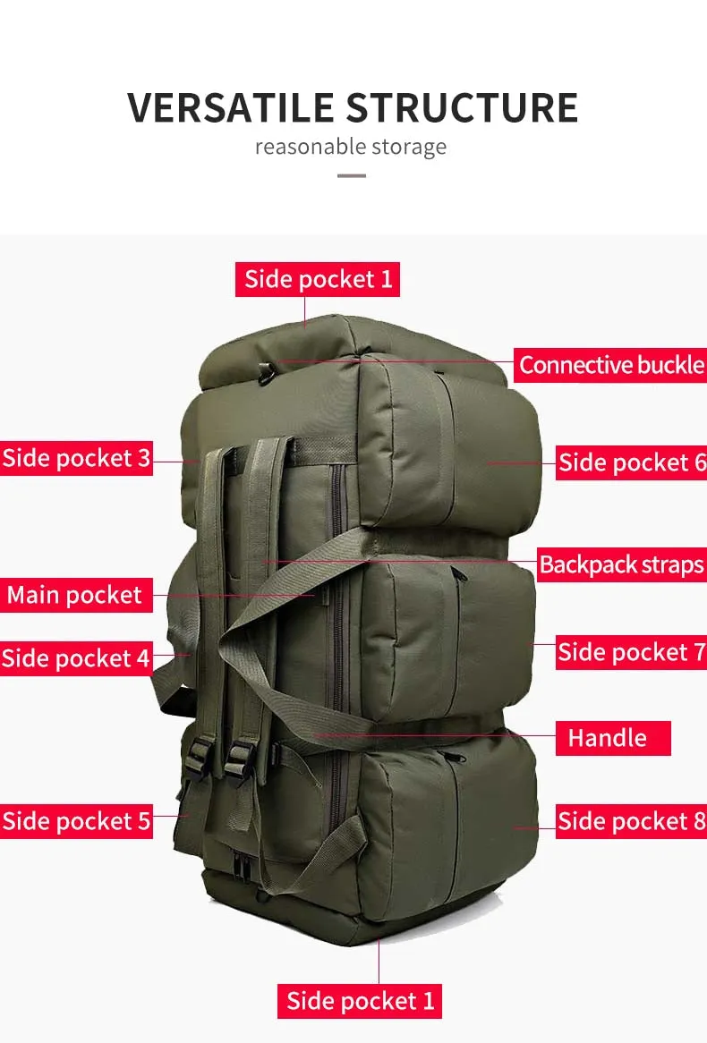 90L Large Capacity Men Canvas Military Tactical Backpack Waterproof Hiking Climbing Camping Rucksack