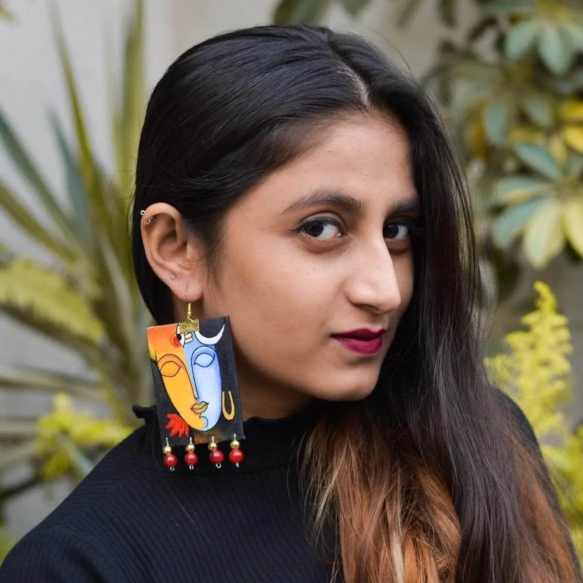 Aarya Handpainted Blue And Yellow (Earrings)