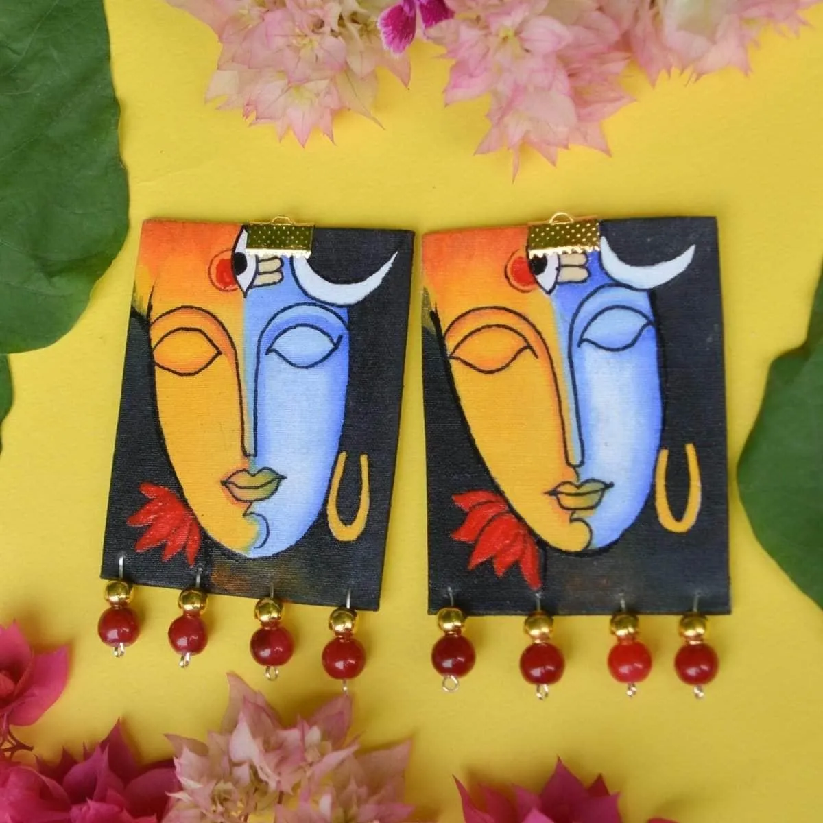 Aarya Handpainted Blue And Yellow (Earrings)