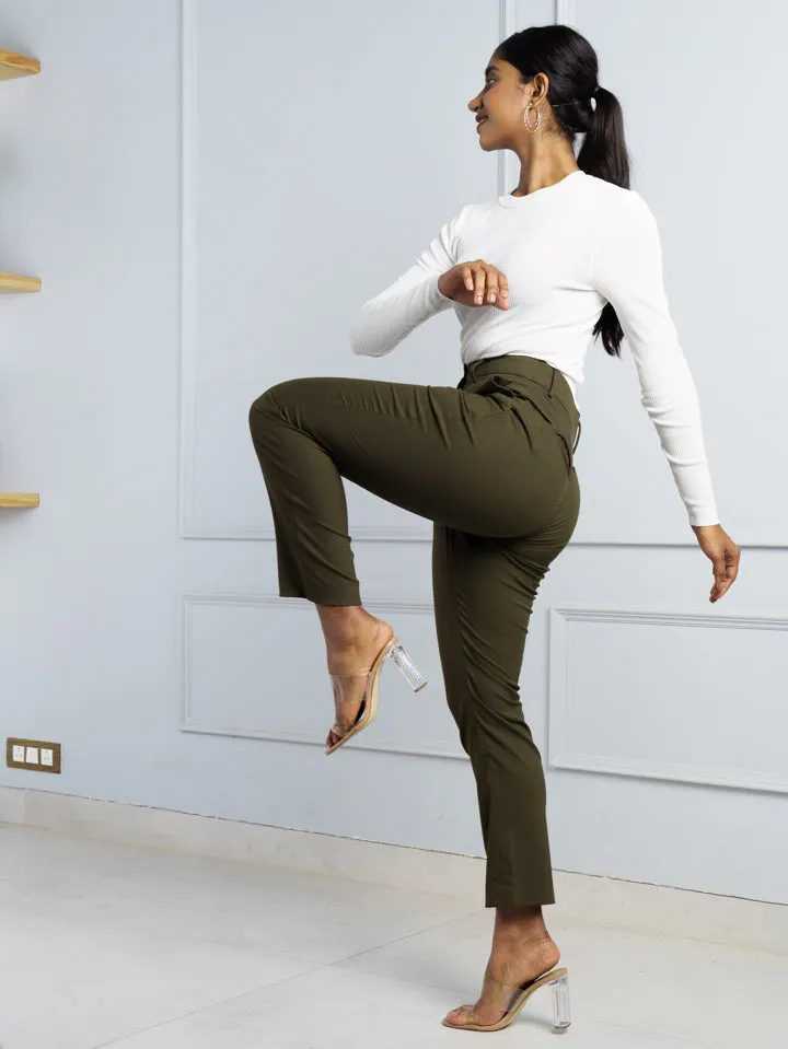 Army Olive Stretch Pants - Women