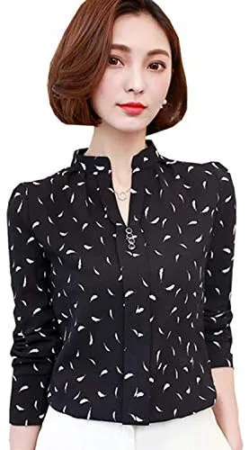 Arrow Printed Long Sleeved Women’s Striped and Plaid Chiffon Blouse