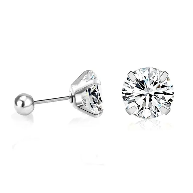 ASONSTEEL 316L Stainless Steel Gold/Silver Color Cubic Zirconia Stud Earrings for Women Girl Fashion Jewelry Party Earrings