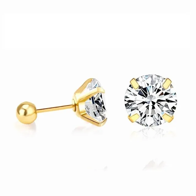 ASONSTEEL 316L Stainless Steel Gold/Silver Color Cubic Zirconia Stud Earrings for Women Girl Fashion Jewelry Party Earrings