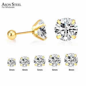 ASONSTEEL 316L Stainless Steel Gold/Silver Color Cubic Zirconia Stud Earrings for Women Girl Fashion Jewelry Party Earrings