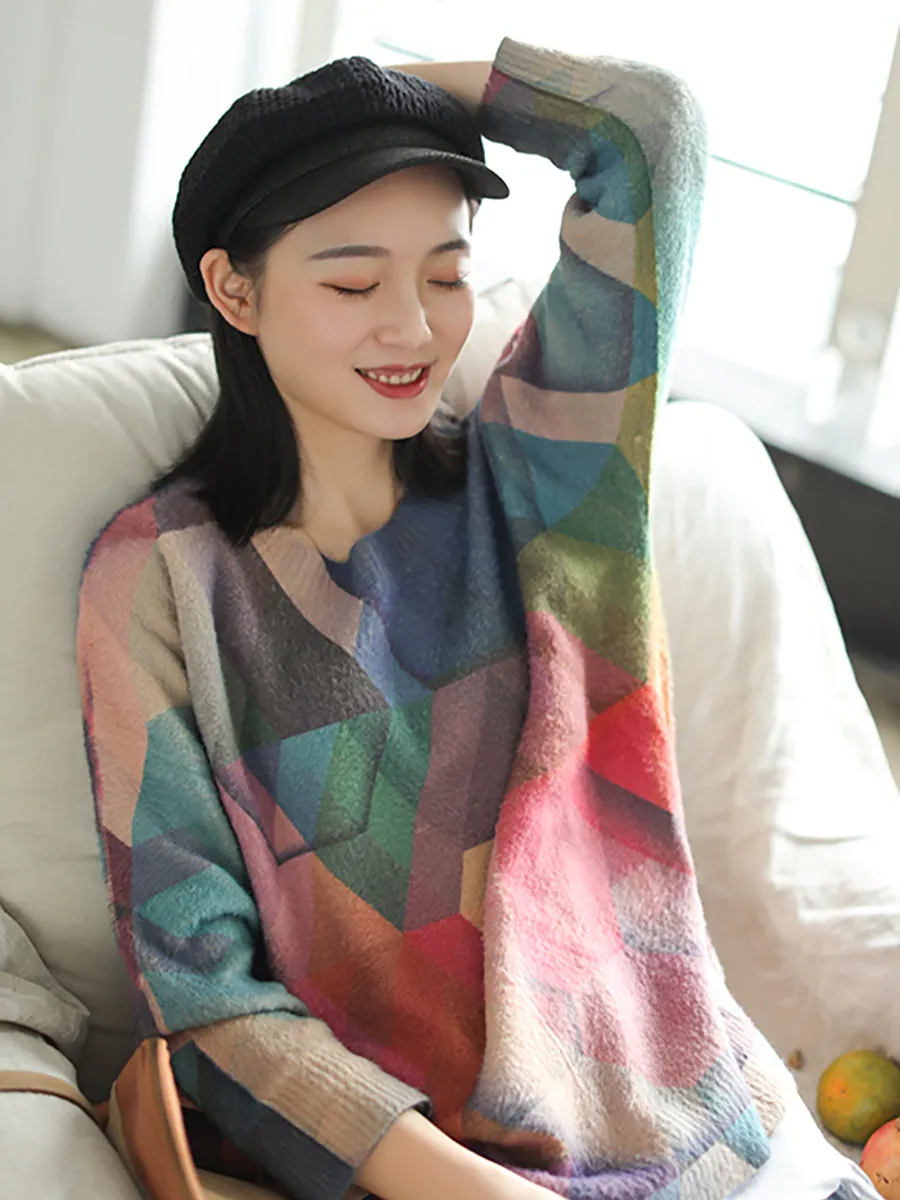 Autumn Geometry Vintage Women Loose Sweater