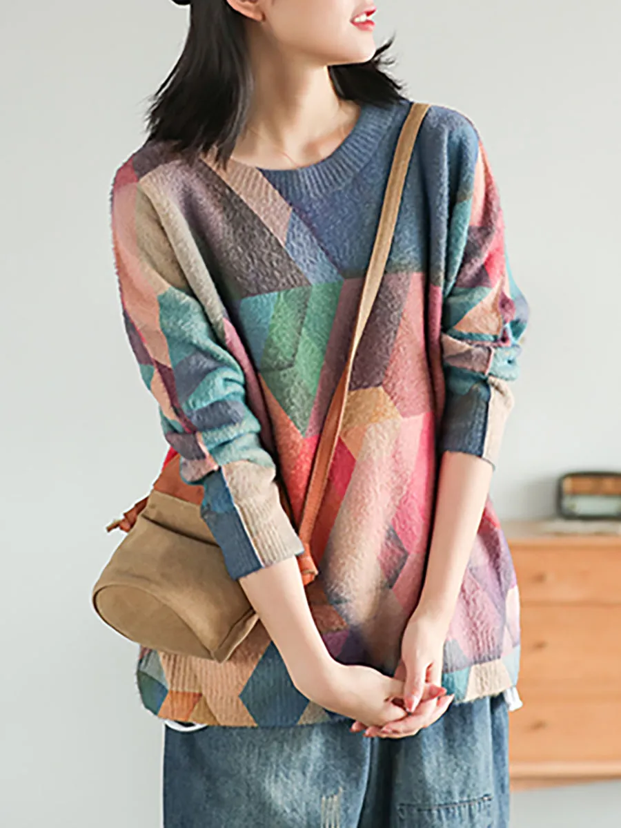 Autumn Geometry Vintage Women Loose Sweater