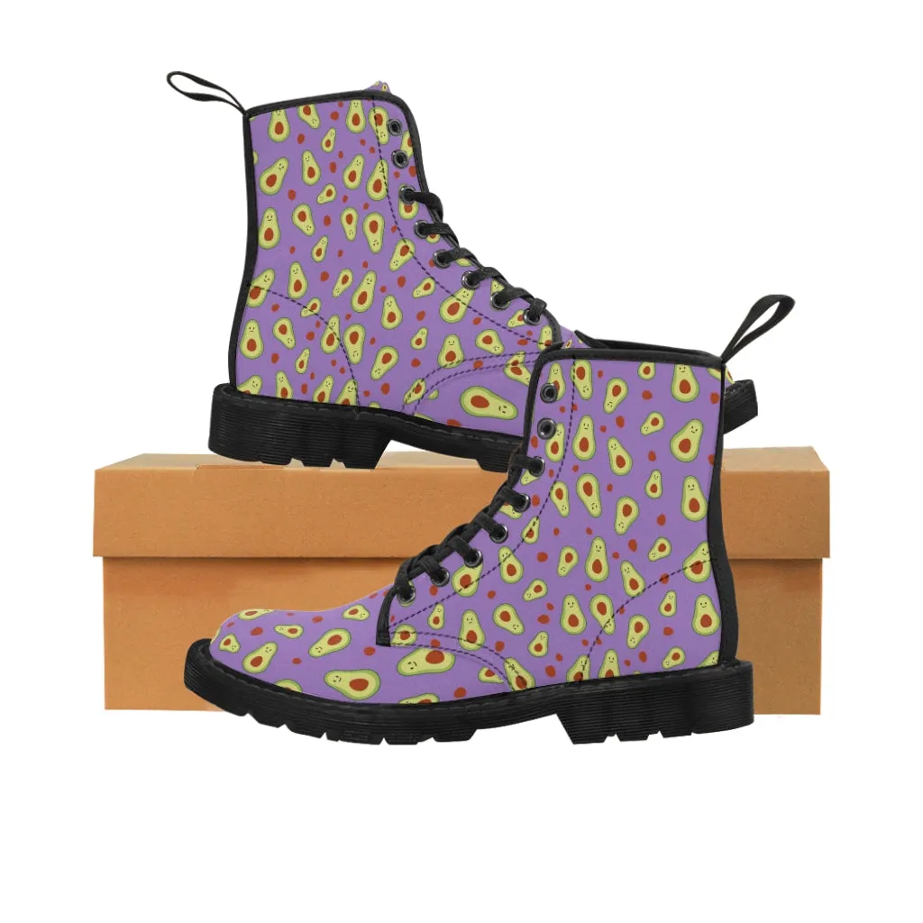 Avocado Women's Canvas Boots, Purple Winter Hiking Boots Shoes For Vegan Loving Ladies