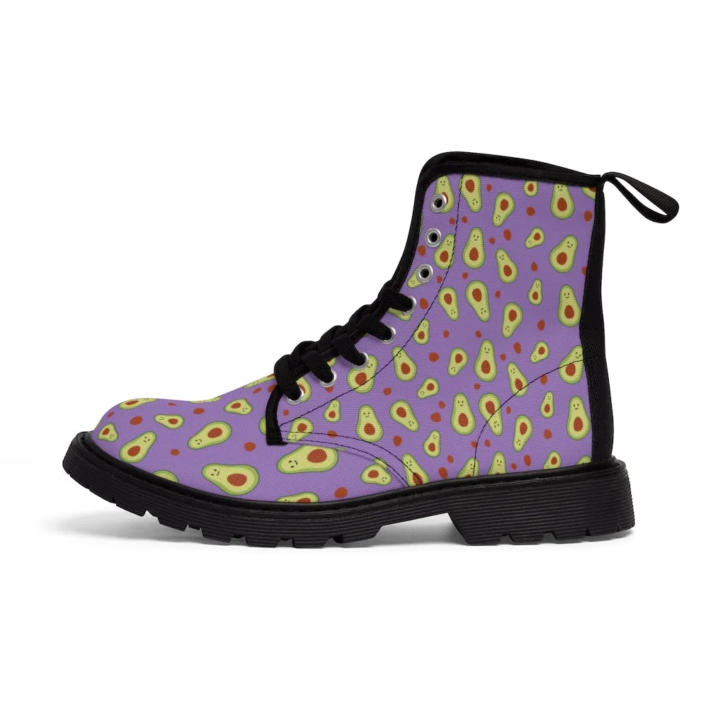 Avocado Women's Canvas Boots, Purple Winter Hiking Boots Shoes For Vegan Loving Ladies