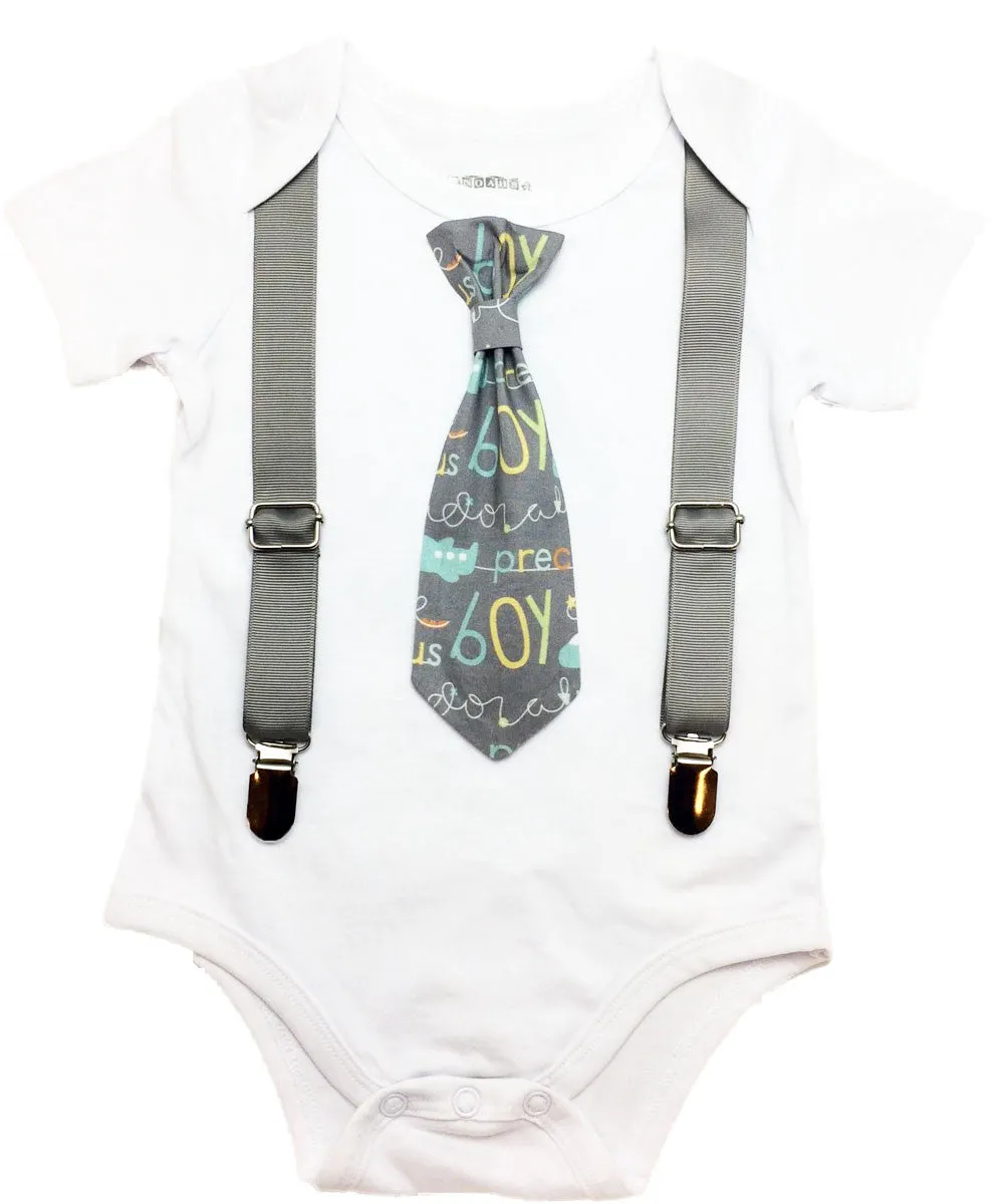 Baby Boy Coming Home Outfit Precious Boy Tie and Suspenders Plane