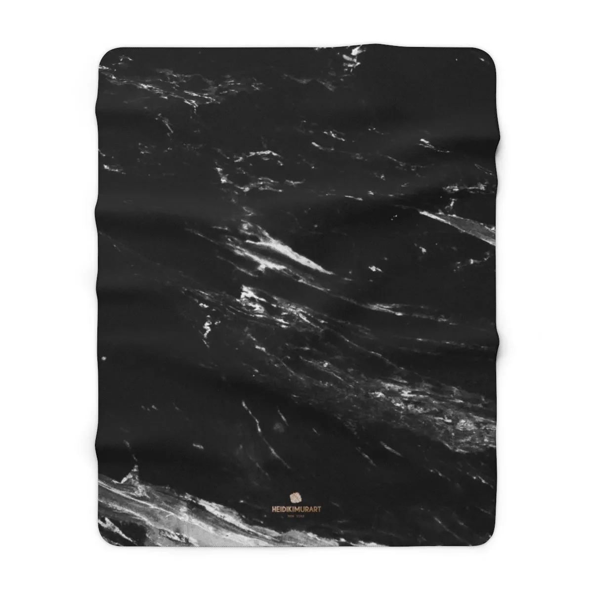 Black Marble Print Fleece Blanket, Designer Cozy Sherpa Fleece Blanket-Made in USA