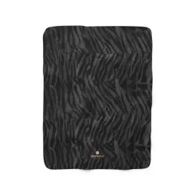 Black Tiger Stripe Fleece Blanket, Animal Print Soft Cozy Sherpa Fleece Blanket-Made in USA