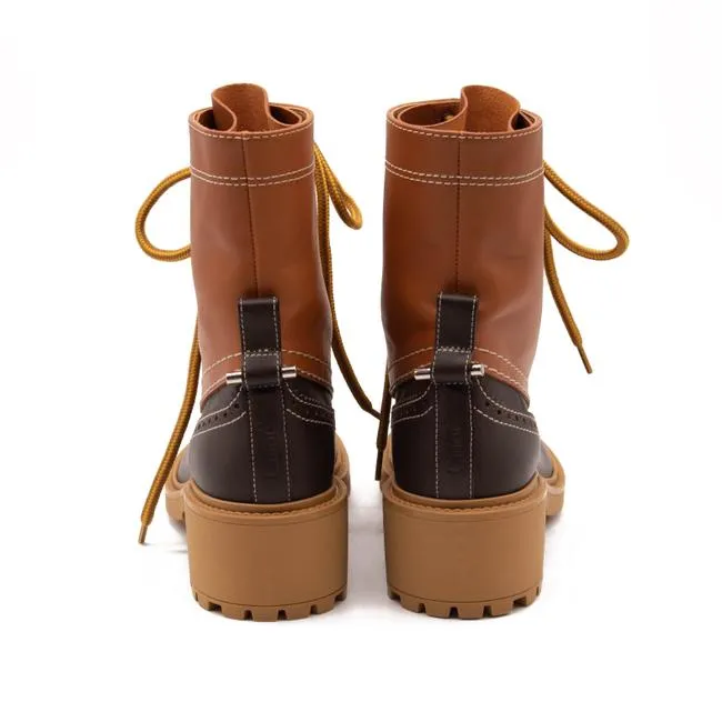 Chloe Brown Leather Franne Luminous Ochre Wing Tip Lug Sole Hiking Boots/Boo Boots/Booties