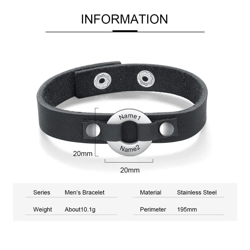 Circle Bracelet for Men Vintage Customized Black Leather Men Bracelet Gift for Father / Boyfriend