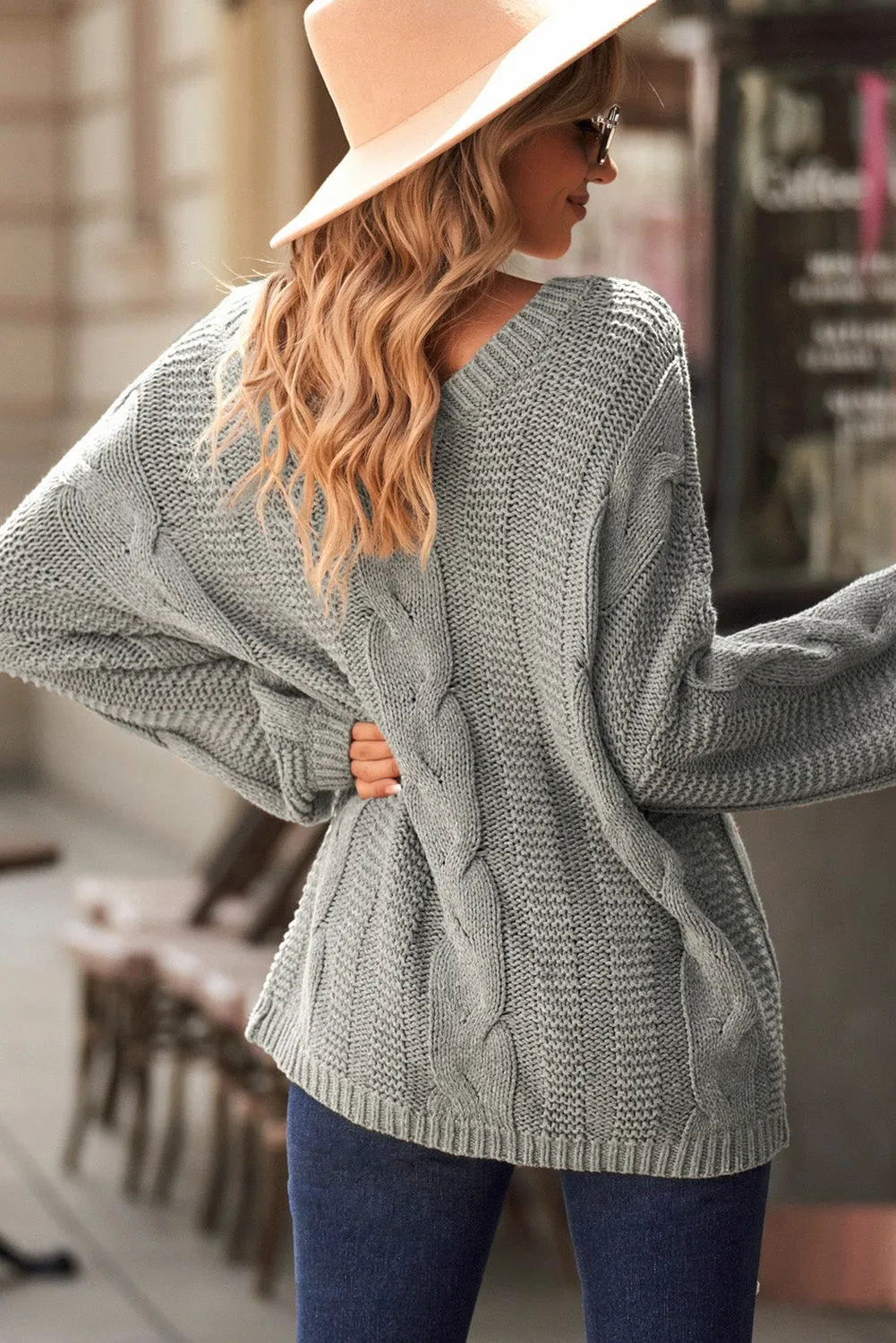 Cozy Cable Knit V-Neck Sweater for Women