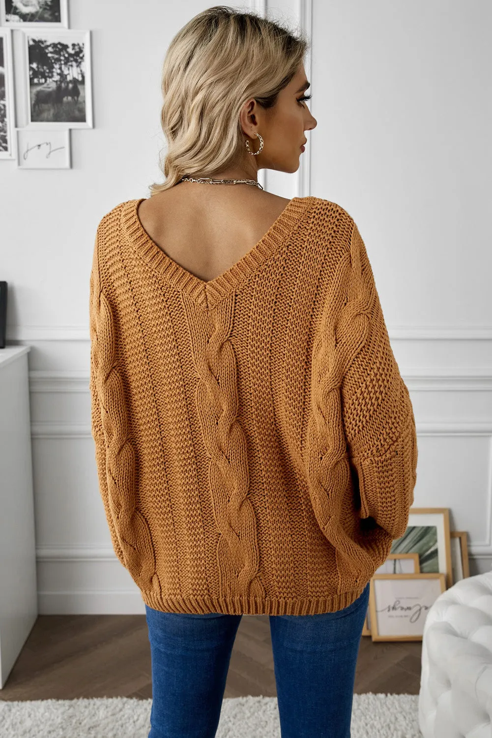 Cozy Cable Knit V-Neck Sweater for Women