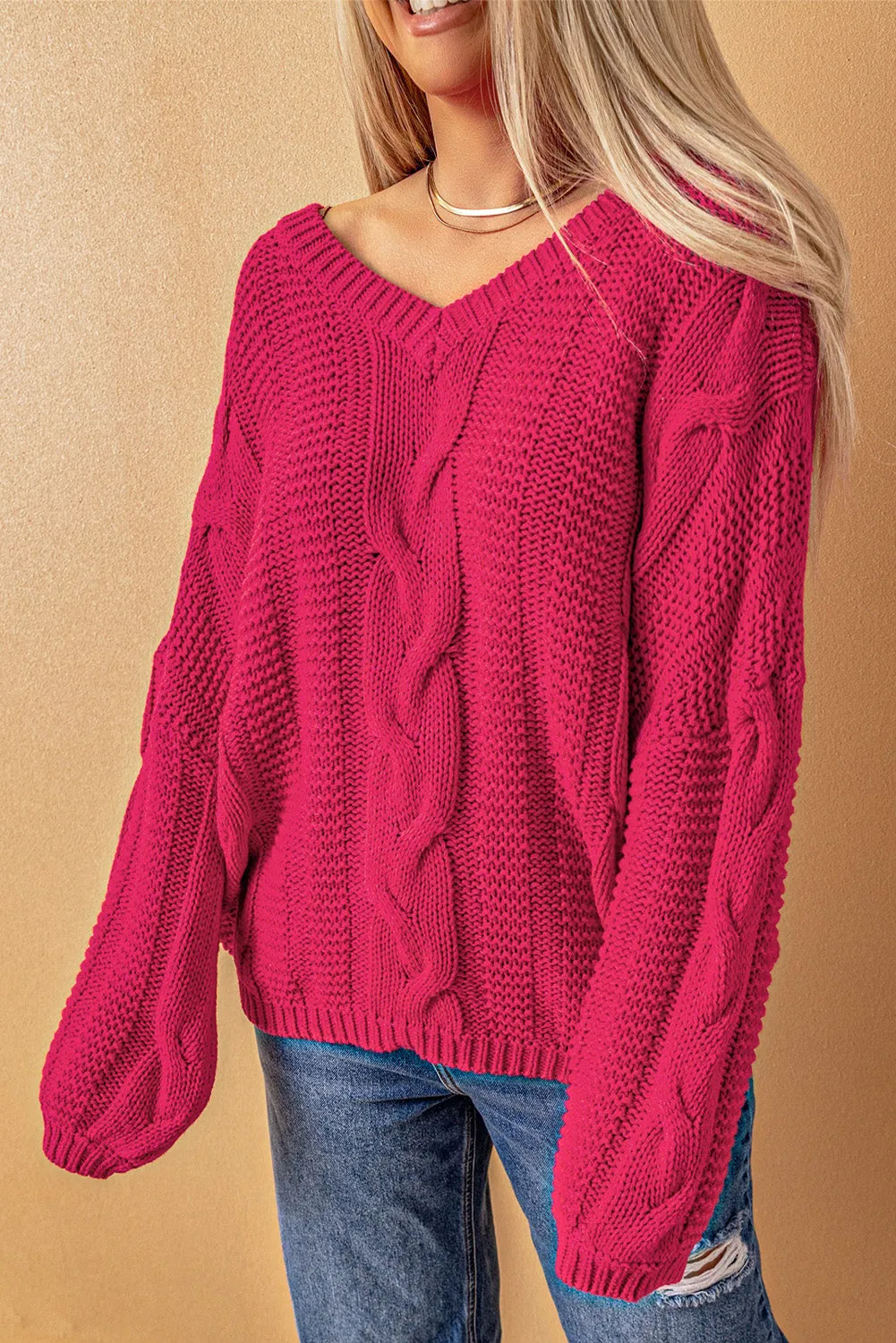 Cozy Cable Knit V-Neck Sweater for Women