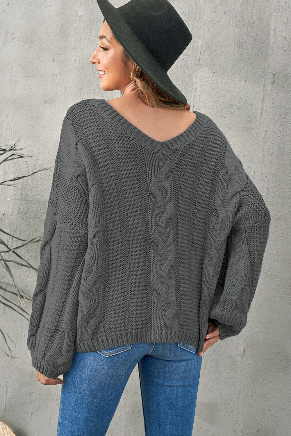 Cozy Cable Knit V-Neck Sweater for Women