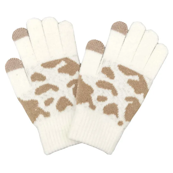 Cozy Cow Patterned Knit Smart Gloves