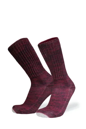 Cozy Diabetic Comfort Relax Fit Heather Maroon Crew Socks