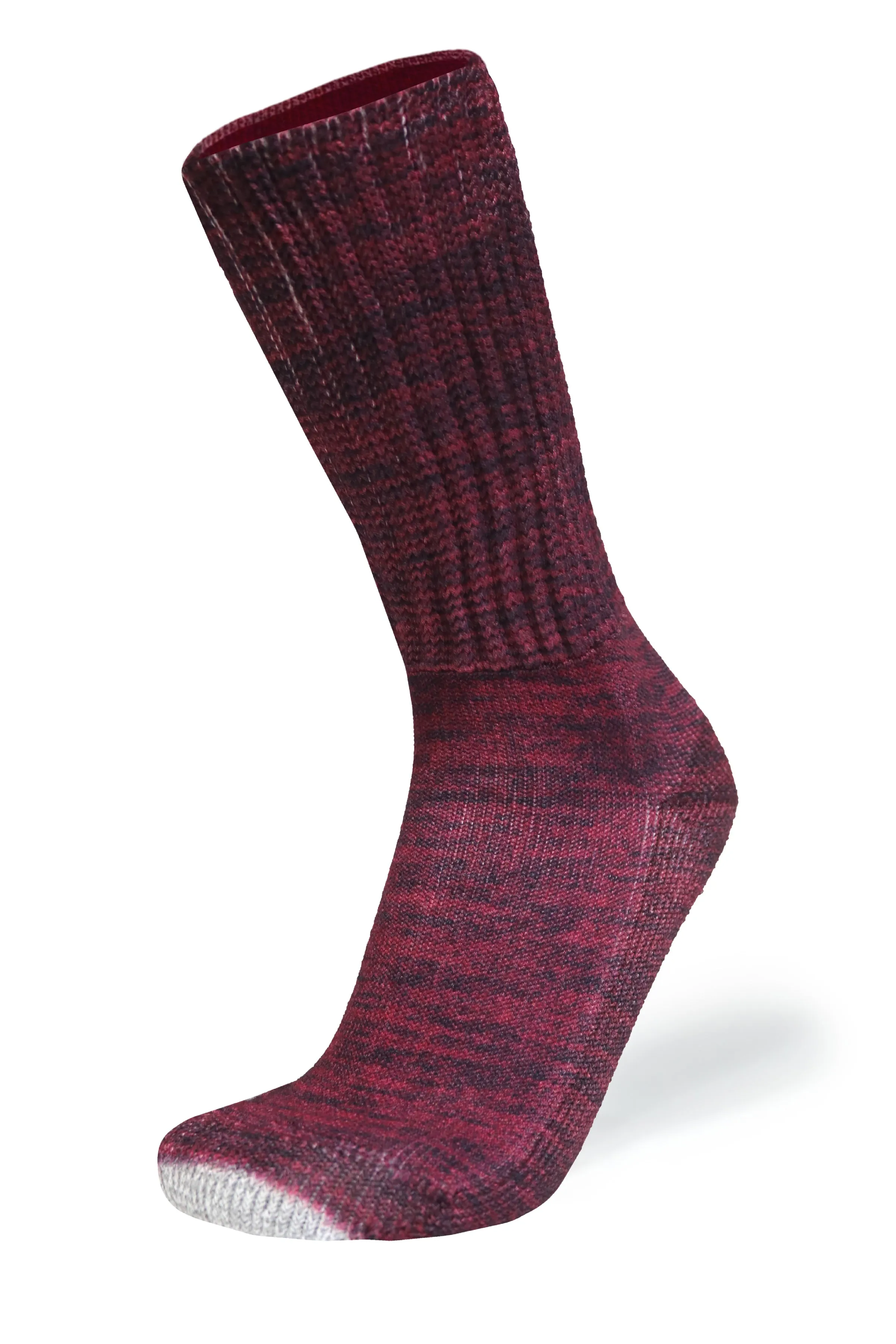 Cozy Diabetic Comfort Relax Fit Heather Maroon Crew Socks