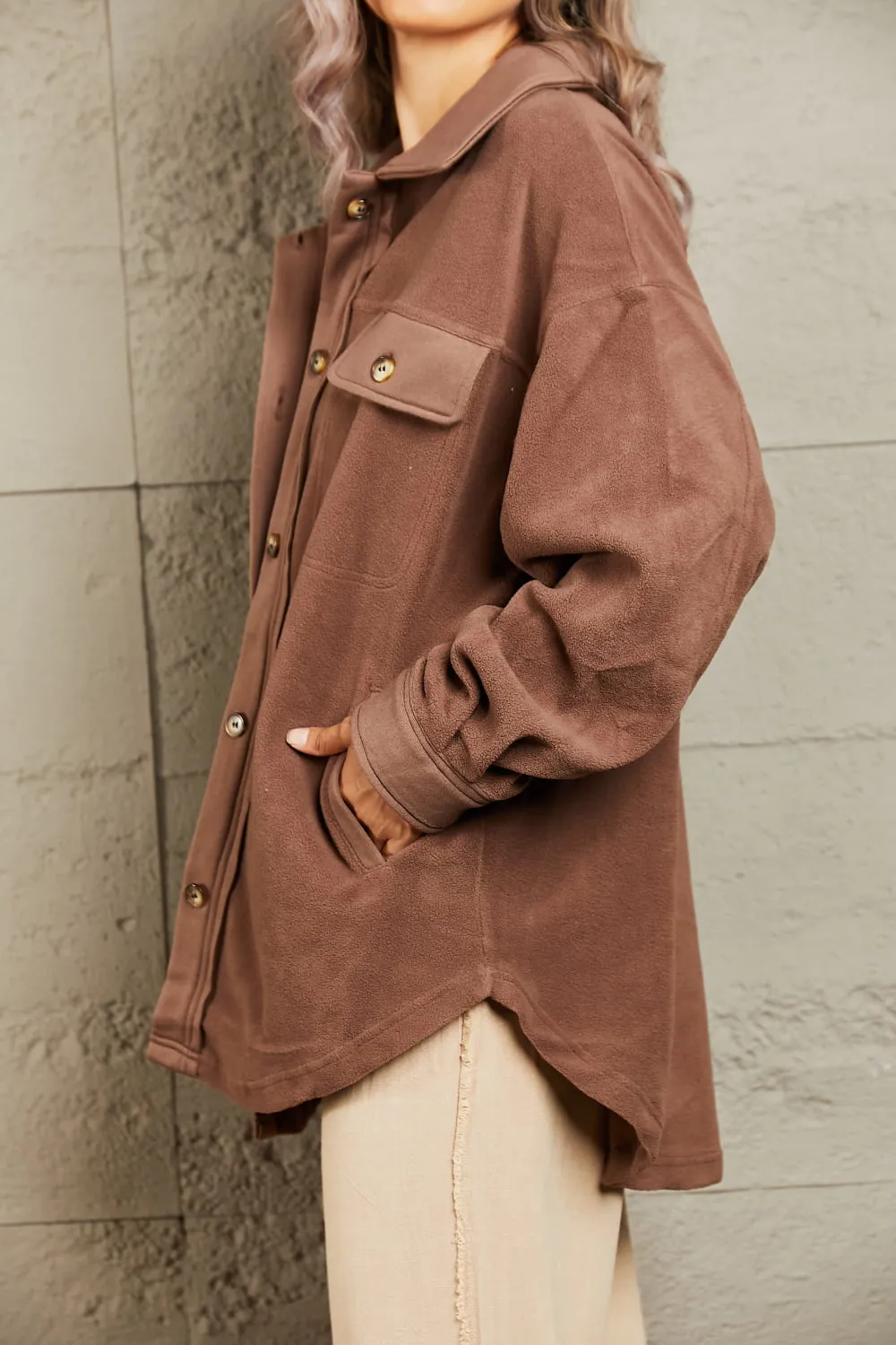 Cozy Girl Button Down Shacket in Coffee Brown