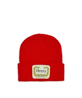 Cozy Henny Embroidered Patch Beanie - Red