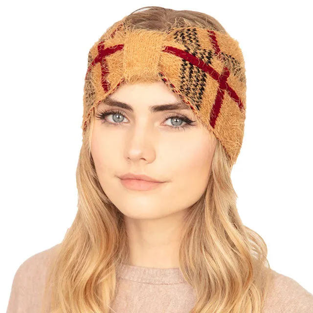 Cozy Plaid Check Patterned Earmuff Headband