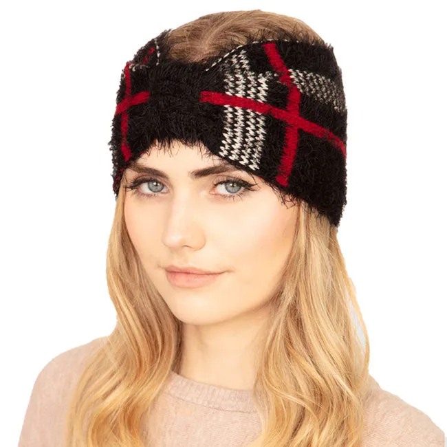 Cozy Plaid Check Patterned Earmuff Headband