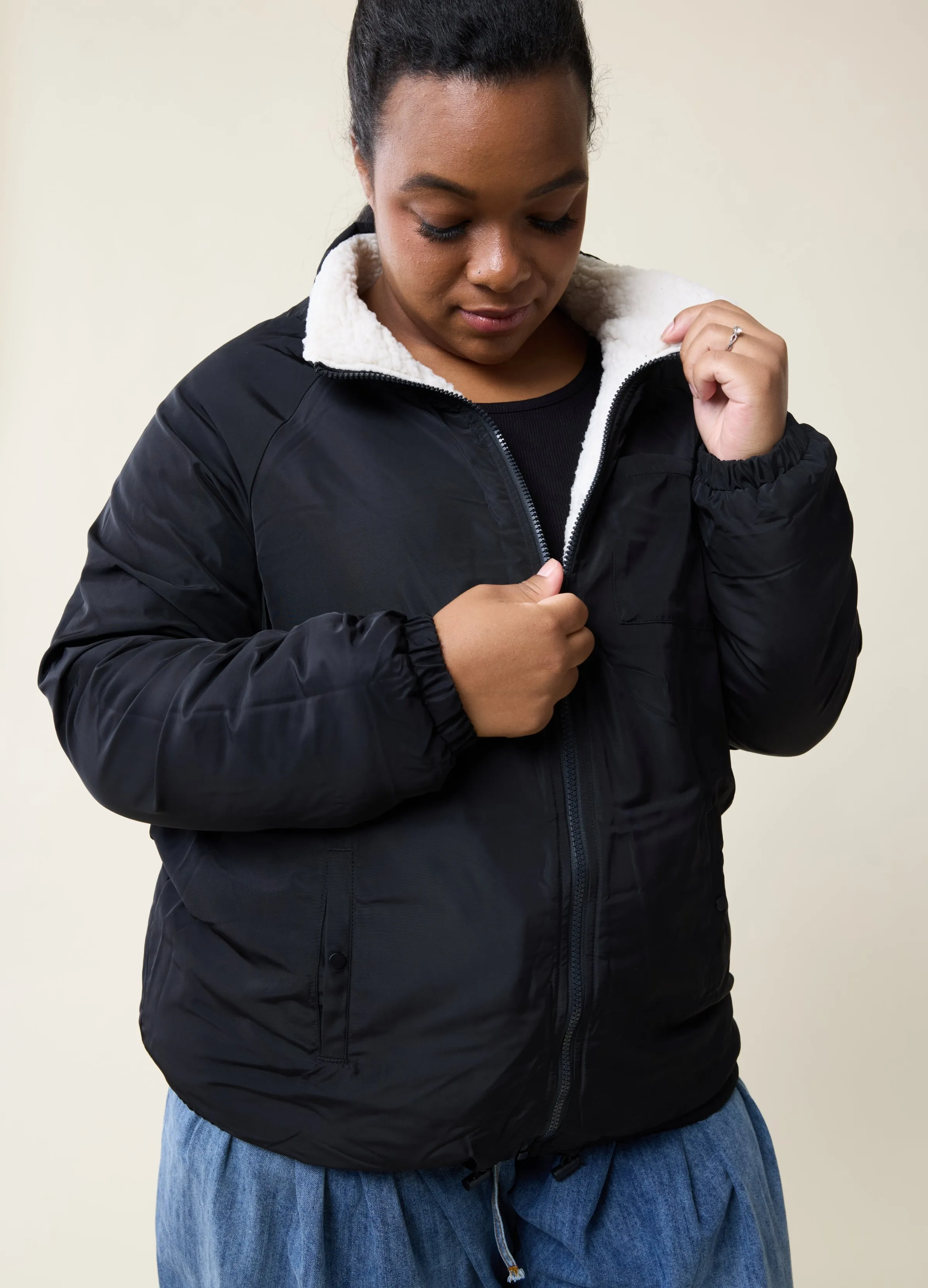 Cozy Reversible Sherpa Maternity Jacket