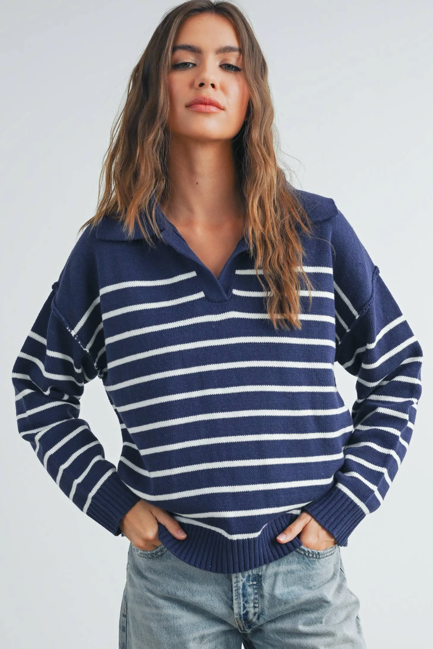 Cozy V-Neck Striped Sweater