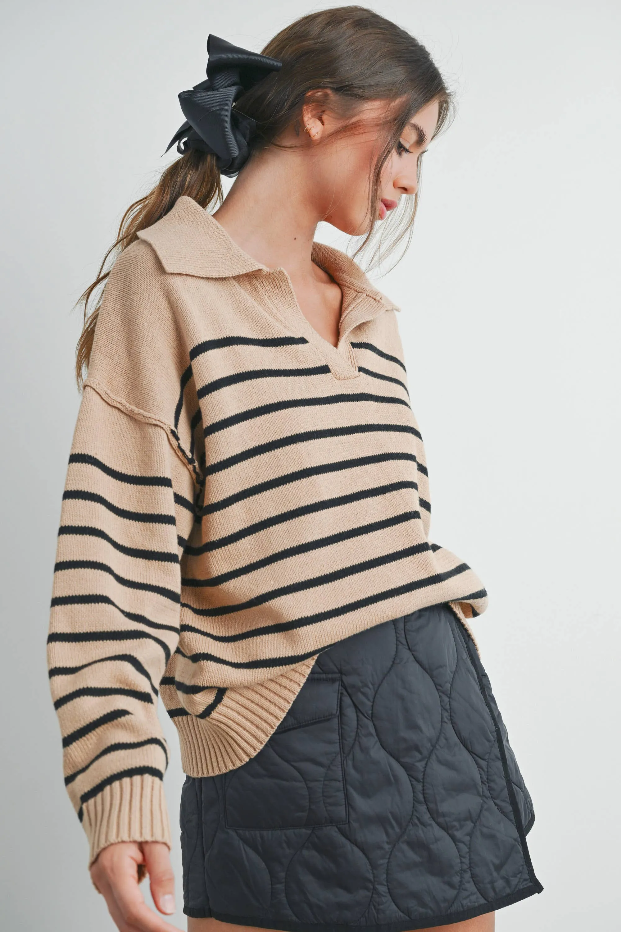 Cozy V-Neck Striped Sweater