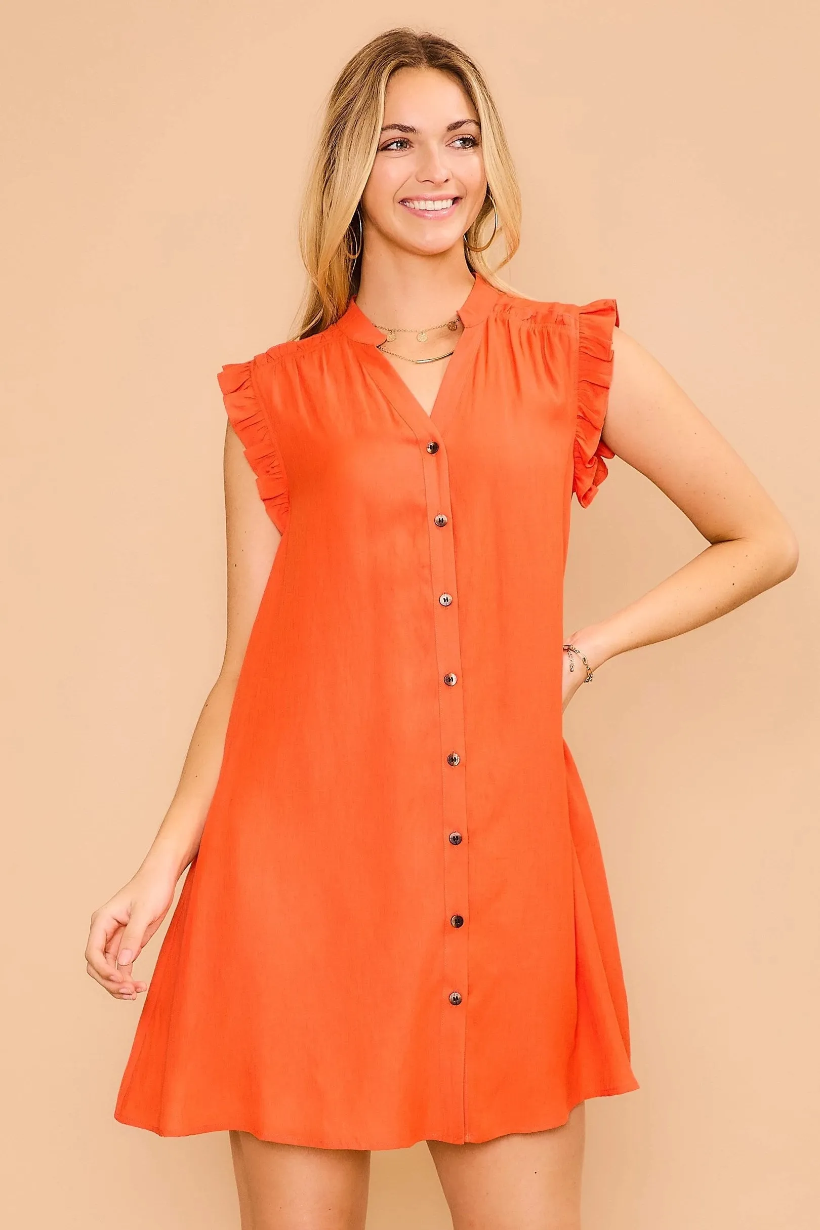 CozyCo Button Down Dress with Ruffle Sleeves - PREORDER