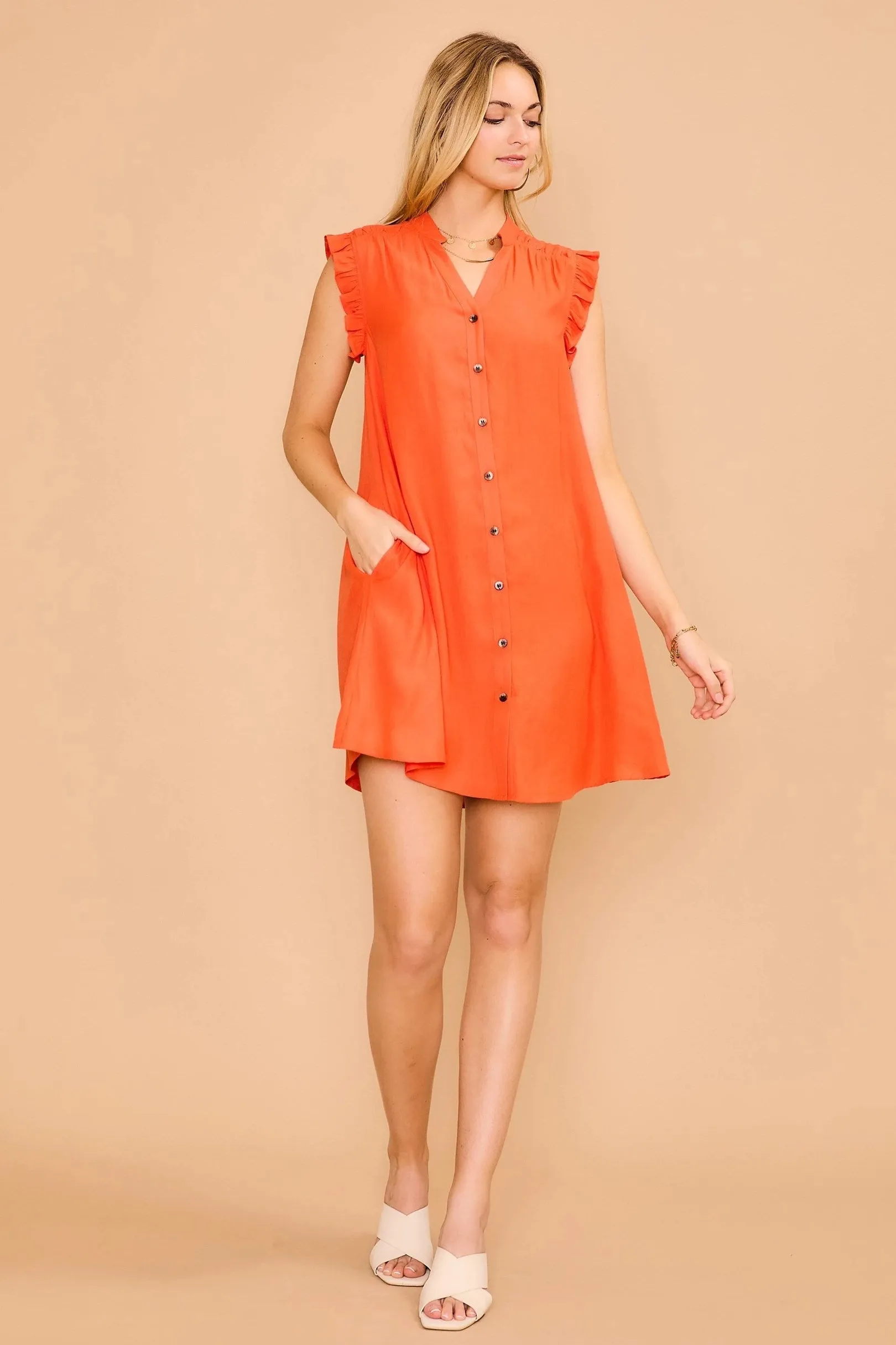 CozyCo Button Down Dress with Ruffle Sleeves - PREORDER