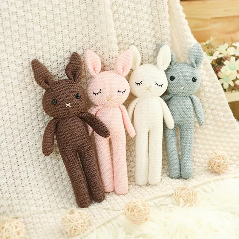 Creative Handmade knitted Rabbit Doll Animal Stuffed Plush Toy Baby Soothing Baby Sleeping Plush Toy Gifts for Kids Birthday