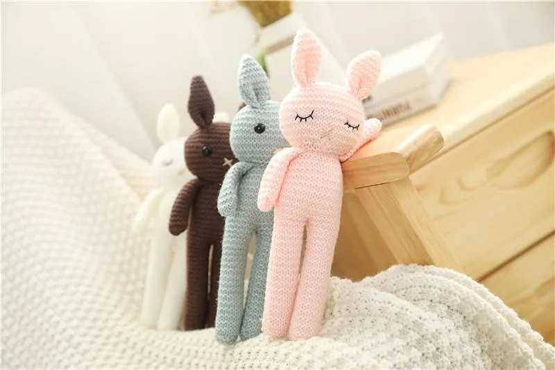 Creative Handmade knitted Rabbit Doll Animal Stuffed Plush Toy Baby Soothing Baby Sleeping Plush Toy Gifts for Kids Birthday