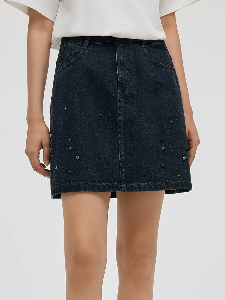 Denim Rhinestone Women Skirt