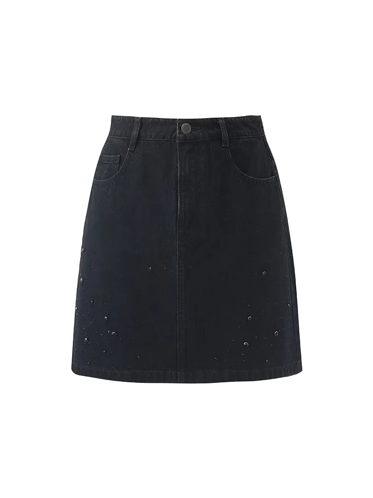 Denim Rhinestone Women Skirt