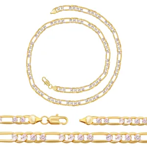 Diamond-Cut Figaro Chain 14K Gold Filled Necklace 24" Lobster Claw Clasp Fashion Jewelry for Adult Men 6 mm