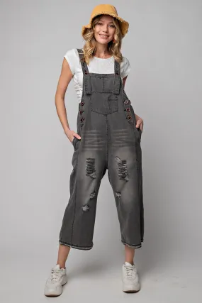 Loose-Fit Washed Denim Overalls with Comfortable Easel Design